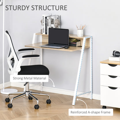 HOMCOM Writing Desk Computer Table Home Office PC Laptop Workstation Storage Shelf 84L x 45W cm White and Oak 