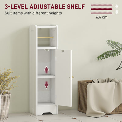 HOMCOM Small Bathroom Storage Cabinet with Toilet Roll Holder - White 