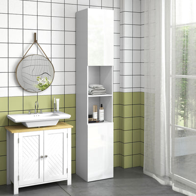 kleankin Multi-Storage Slim Bathroom Cabinet - High Gloss White 