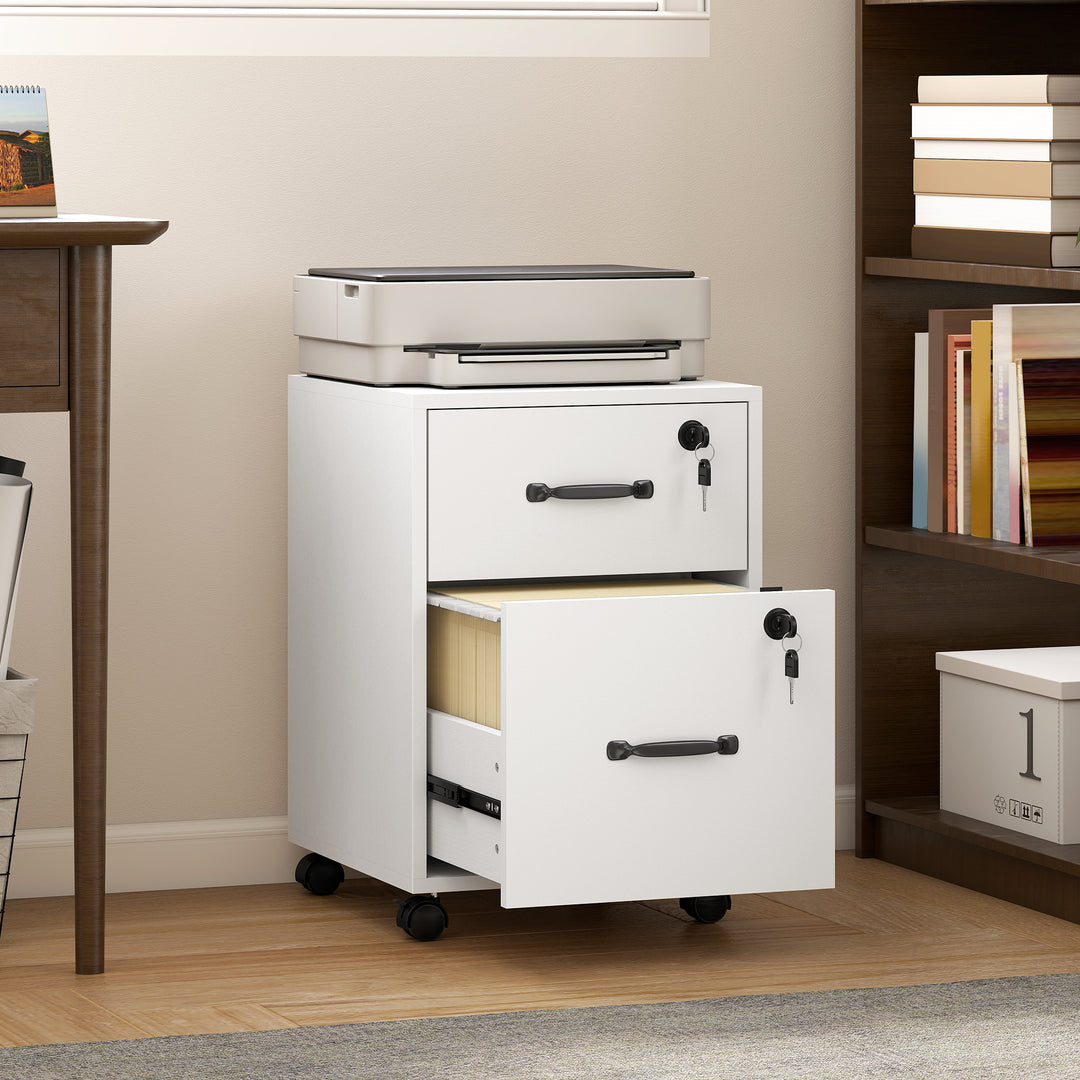 HOMCOM Rolling File Cabinet with 2 Drawers, Mobile Filing Cabinet with Hanging File Folder for Letter Sized Documents, White 
