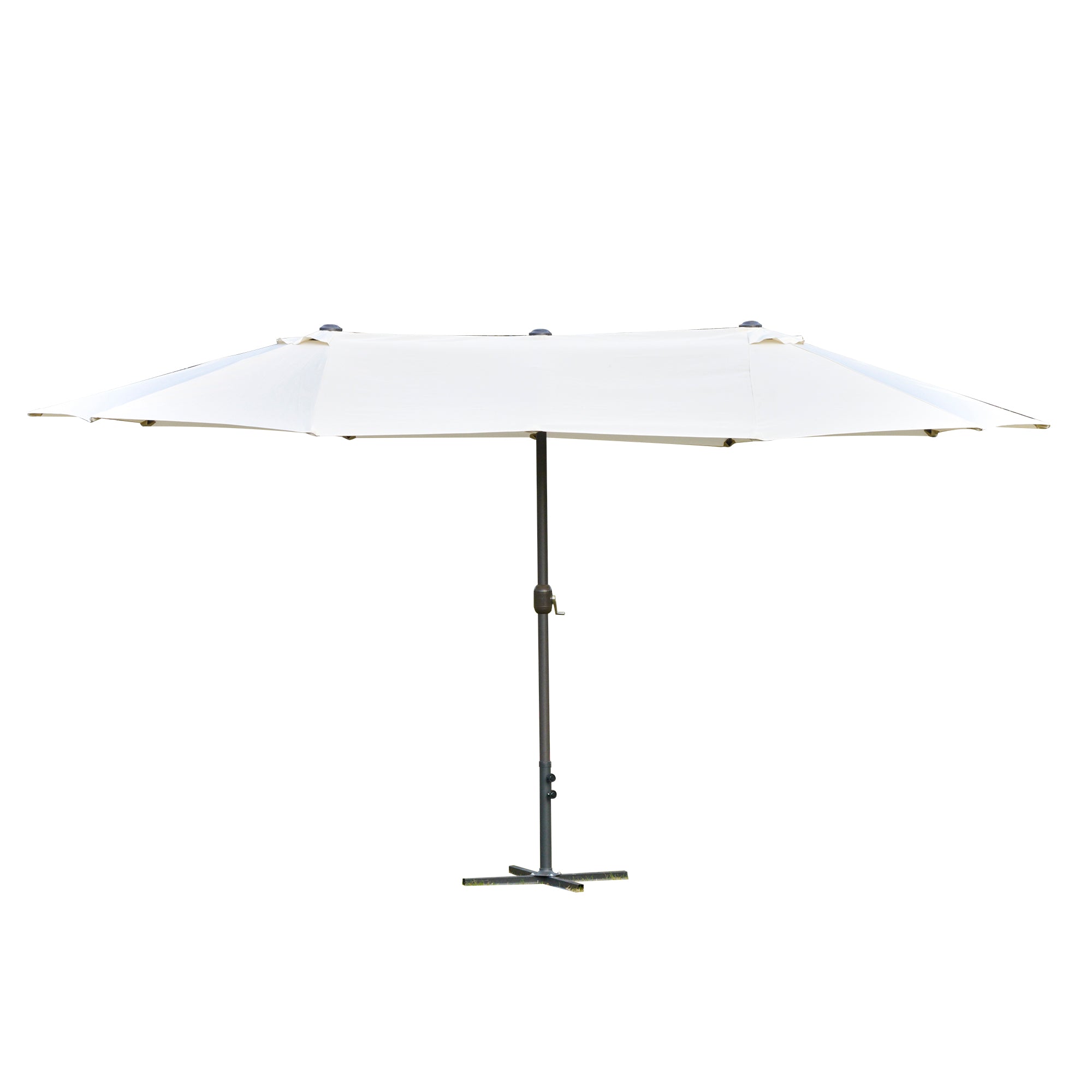 Outsunny 4.6M Sun Umbrella Canopy Double-sided Crank Sun Shade w/ Cross Base Off White 