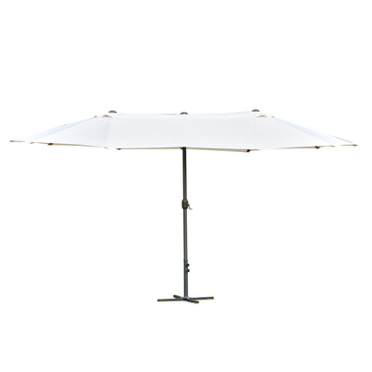 Outsunny 4.6M Sun Umbrella Canopy Double-sided Crank Sun Shade w/ Cross Base Off White 