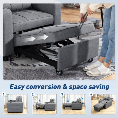 HOMCOM 3-in-1 Single Sofa Bed, Convertible Sleeper Chair Bed - Dark Grey 