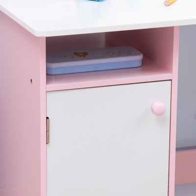 HOMCOM Kids Desk And Chair Set 2 PCs Childrens Table And Chair Set Multi Use Toddler Furniture with Whiteboard, Storage - Pink 