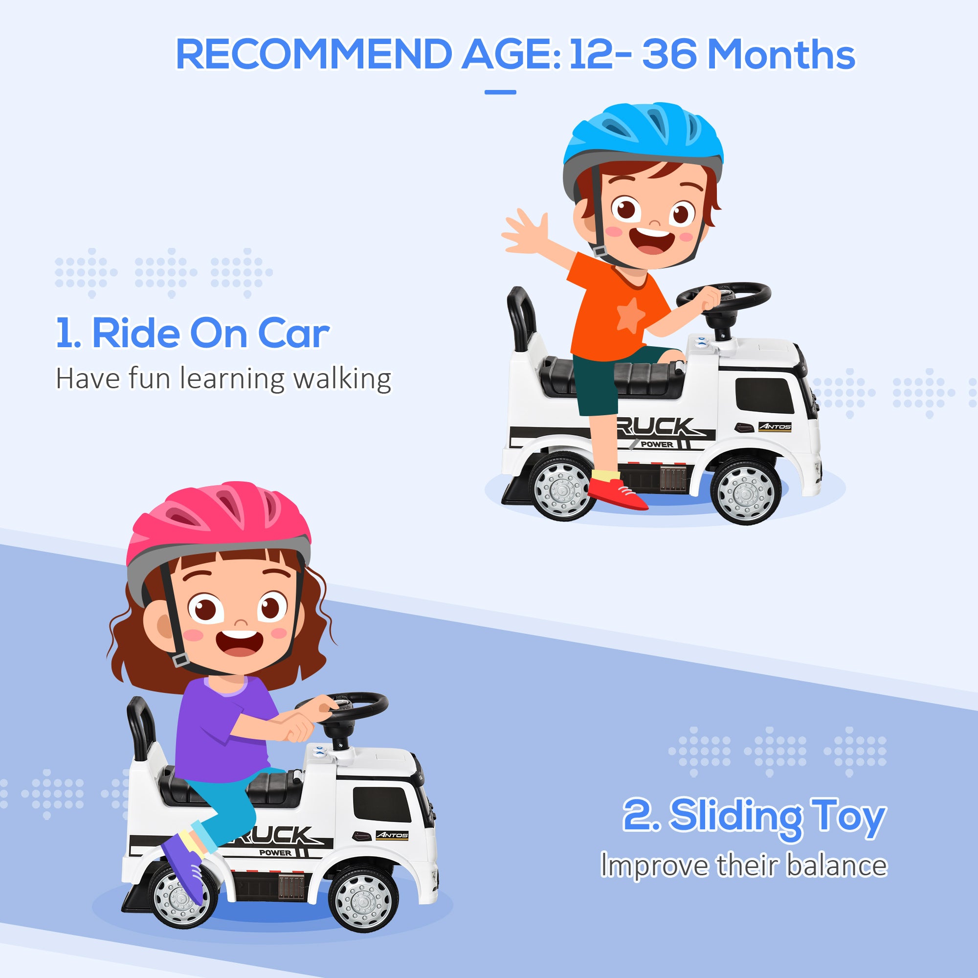 HOMCOM Compatible Kids Ride On Car Truck Mercedes Benz Licensed Toddler Foot To Floor Slider w/Under Seat Storage for 12 - 36 Months White 