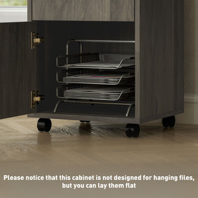 HOMCOM 60cm Filing Cabinet with Drawer, Open Shelf, Metal Handles and 4 Wheels, Office Home Organiser Mobile Printer, Grey 