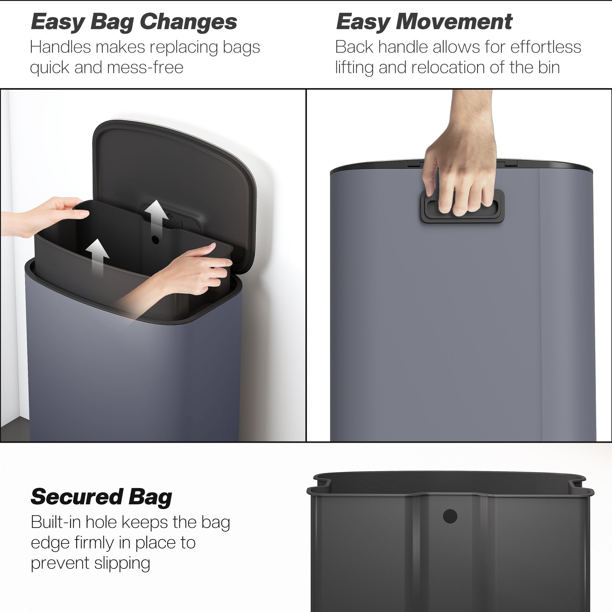 HOMCOM 50L Kitchen Bin with Soft-Close Lid and Stay-Open Function, Stainless Steel Pedal Bin with Removable Inner Bucket, Carry Handle for Kitchen, Office, Home, Grey 