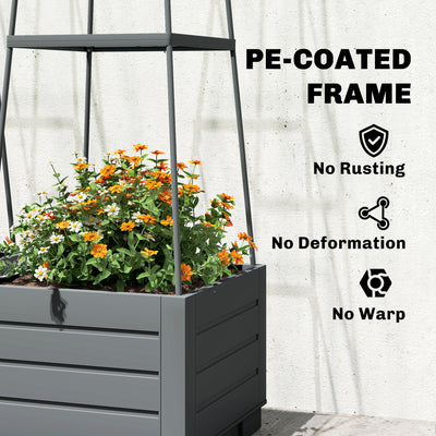 Outsunny 2 Pack Raised Garden Bed with Trellis, Plastic Outdoor Planter Box with Removable Drainage Tray 
