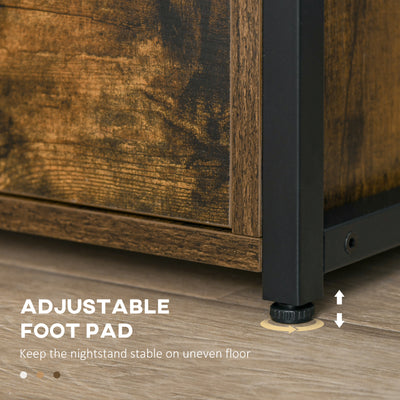 HOMCOM Industrial Side Table Set of 2, Sofa Table with Drawer, Bedside Cabinet with Storage Shelf, Slim Nightstand for Living Room, Bedroom, Rustic Brown 