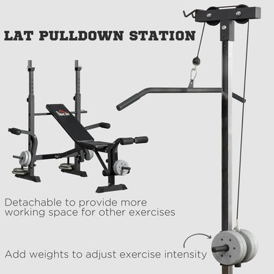 HOMCOM Adjustable Weight Bench with Pulley System, Incline Bench Press Set with Squat Rack, Leg Developer, Butterfly and Weight Storage, for Home Gym Full Body Workout 