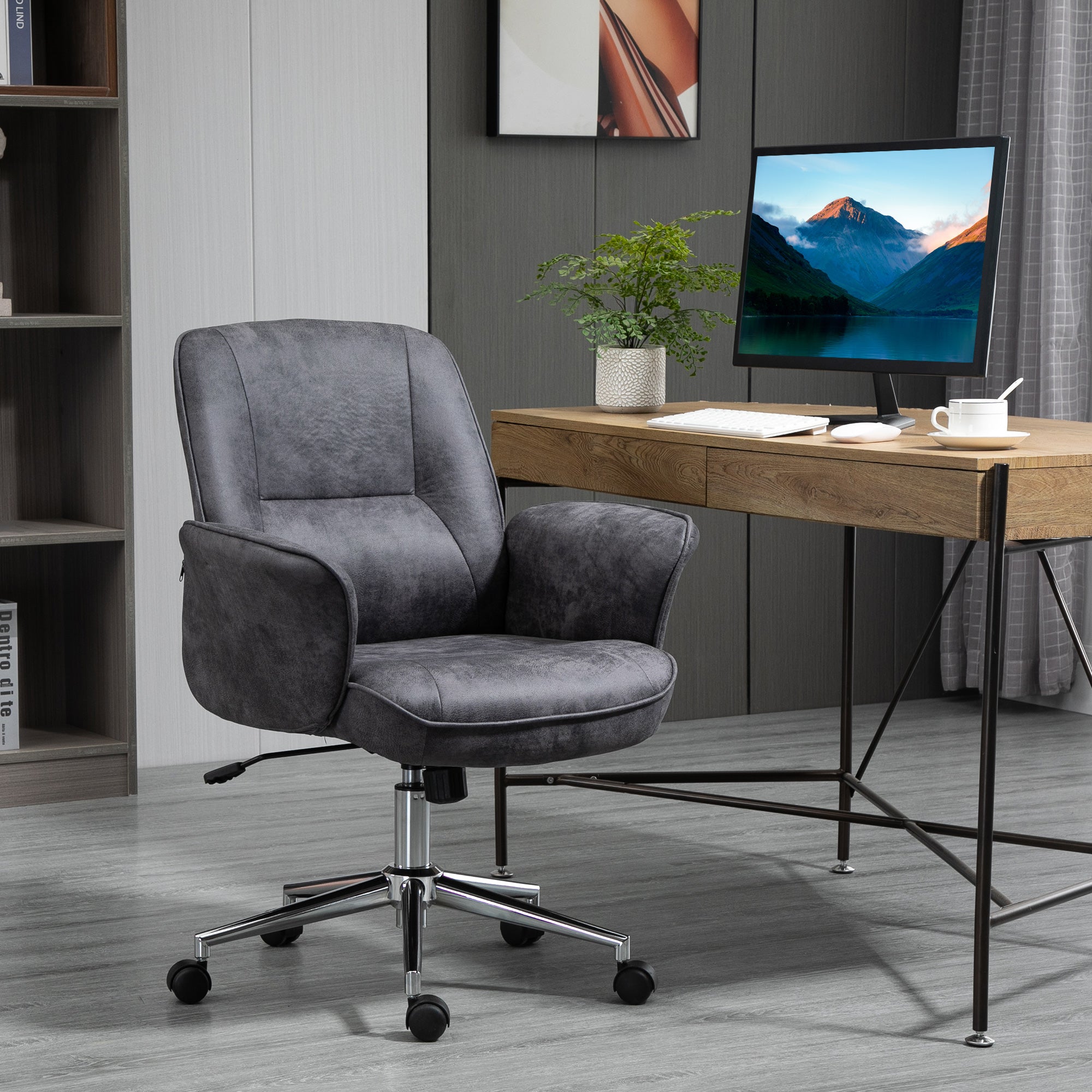 Vinsetto Swivel Computer Office Chair Mid Back Desk Chair for Home Study Bedroom,  Charcoal Grey 