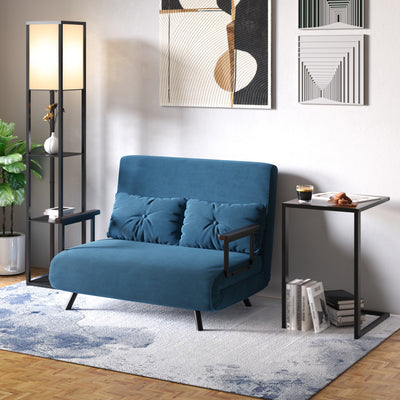 HOMCOM 4-in-1 Velvet-Feel Double Sofa Bed, with Pillows - Blue 