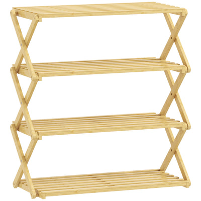 HOMCOM Four-Tier Folding Bamboo Shoe Rack - Natural Finish 