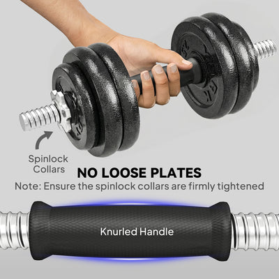 SPORTNOW 2-in-1 Adjustable Dumbbells Set, 30kg Cast Iron Weights Dumbbells Set with Non-Slip Grip for Strength Training, Weight Lifting, Bodybuilding, Home Gym Workout Equipment for Men & Women 