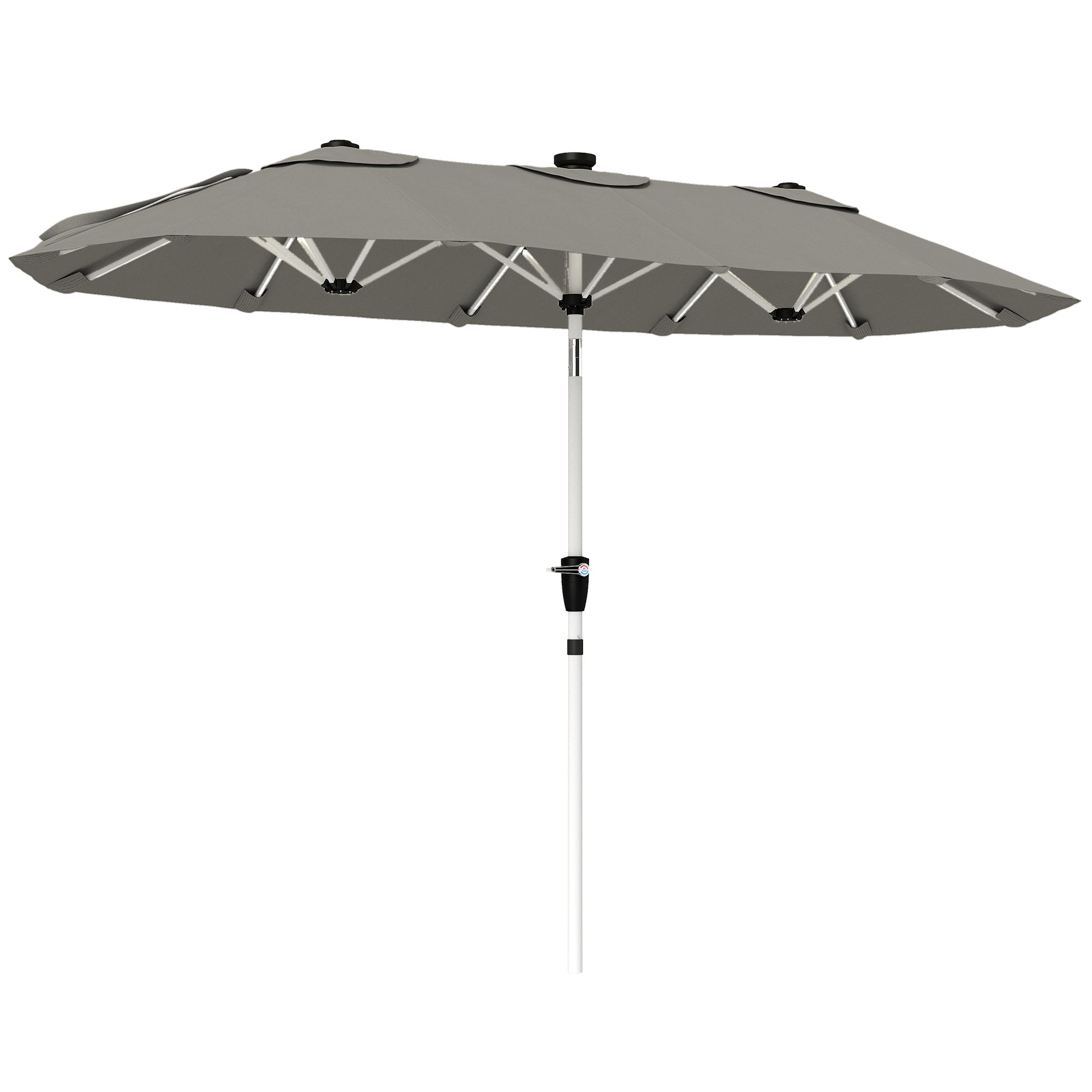 Outsunny 3 m Double-Sided Garden Parasol with LED Solar Lights, Outdoor Extra Large Sun Umbrella with Crank Handle, Grey 