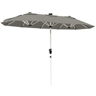 Outsunny 3 m Double-Sided Garden Parasol with LED Solar Lights, Outdoor Extra Large Sun Umbrella with Crank Handle, Grey 