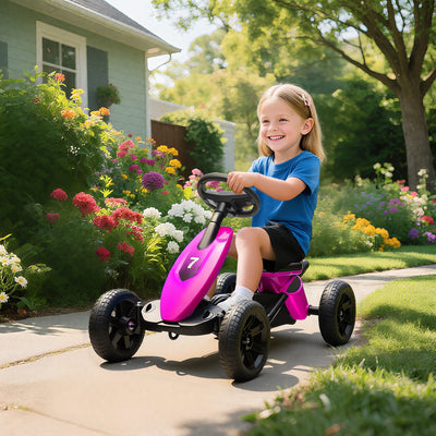 AIYAPLAY Pedal Go Kart for Kids 2-5 Years, with Silent EVA Wheels, Metal Frame, Pink 