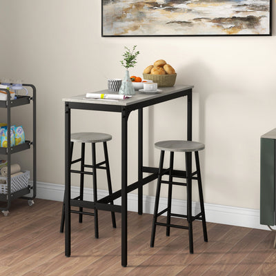 HOMCOM 3 Piece Bar Table Set with 2 Stools, Industrial Bar Table and Stool Set, Dining Table and Chair Set, Grey 