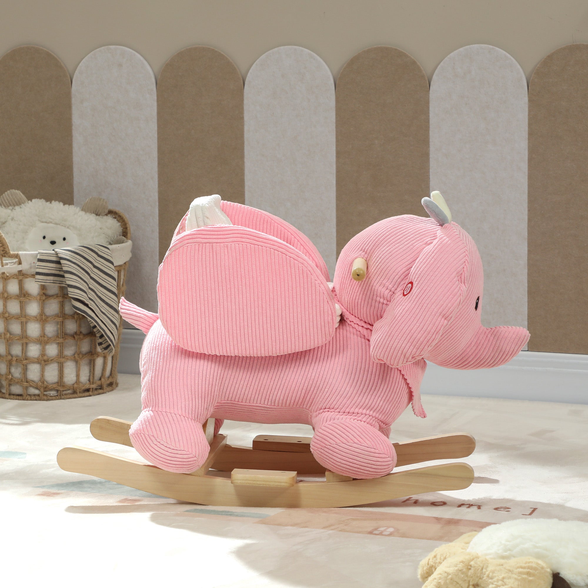 AIYAPLAY Kids Rocking Horse, Baby Ride on Elephant Rocker with Safety Belt and Sound for Toddlers 18 to 36 Months, Pink 
