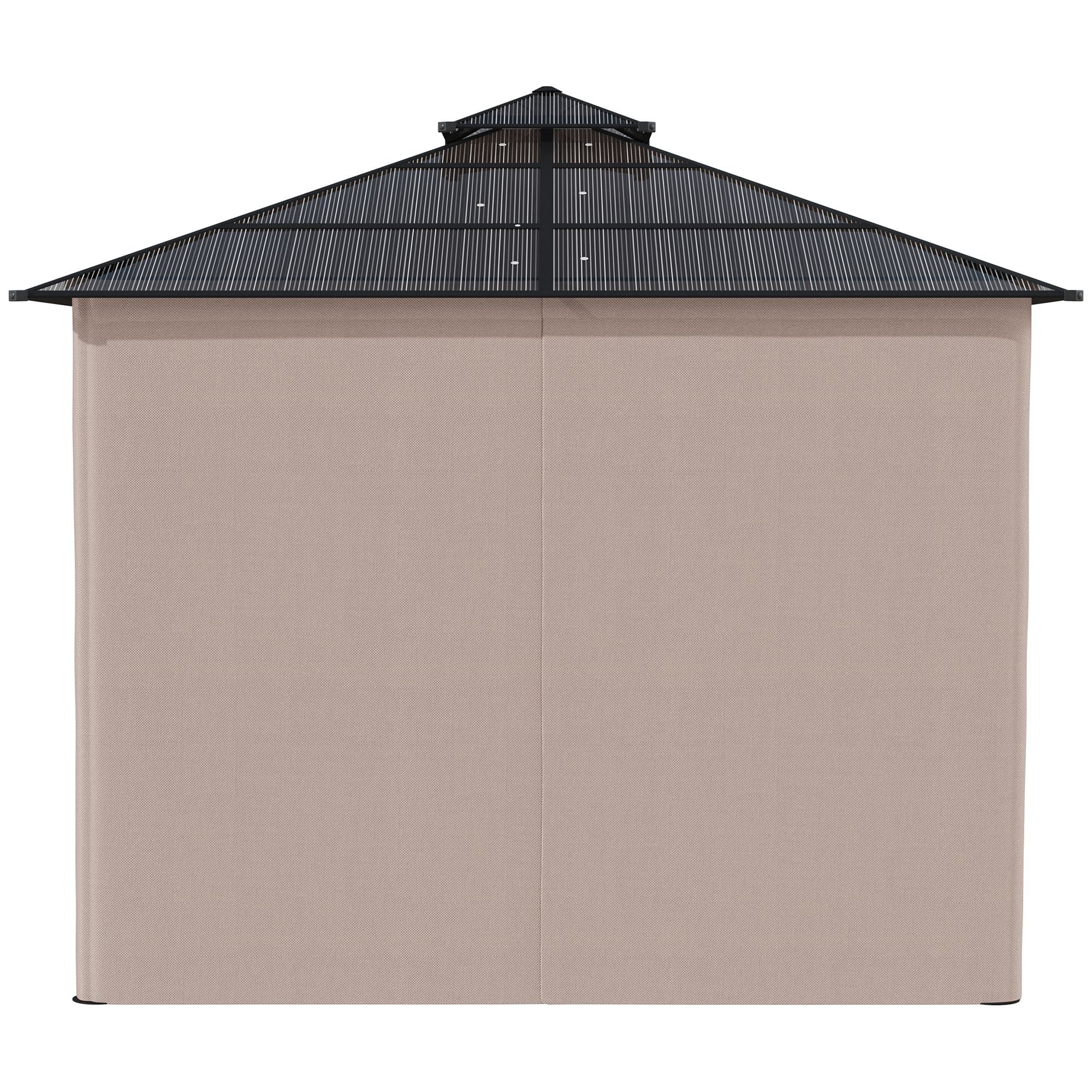 Outsunny 3 x 3 (m) Outdoor Polycarbonate Gazebo, Double\'c2\'a0Roof Hard Top Gazebo with\'c2\'a0Galvanised Steel Frame, Nettings\'c2\'a0&\'c2\'a0Curtains for Garden, Lawn, Patio and Deck, Khaki