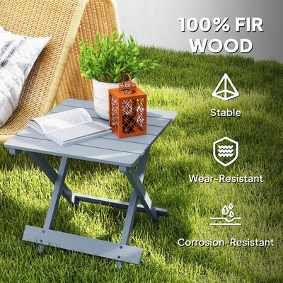 Outsunny Fir Wood Folding Coffee Table, Lightweight Small Garden Table with Slatted Top, Portable Folding Side Table for Balcony 