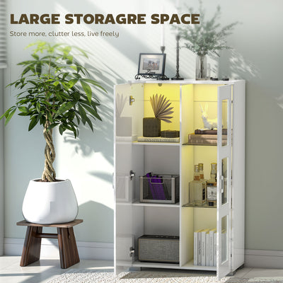 HOMCOM High Gloss Sideboard, Display Cabinet with 16-Colour RGB LED Lights and Remote Control, Modern Storage Cupboard with Glass Doors and Shelves for Living Room, Dining Room, Kitchen, White 