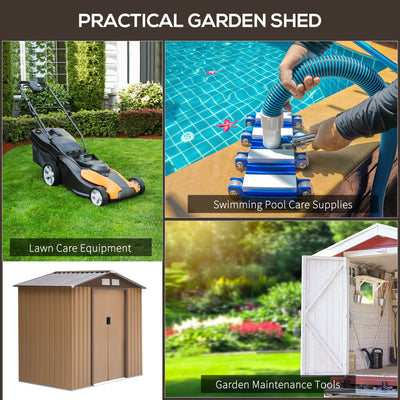 Outsunny 7 x 4ft Lockable Metal Garden Tool Storage Shed Storage - Light Brown 