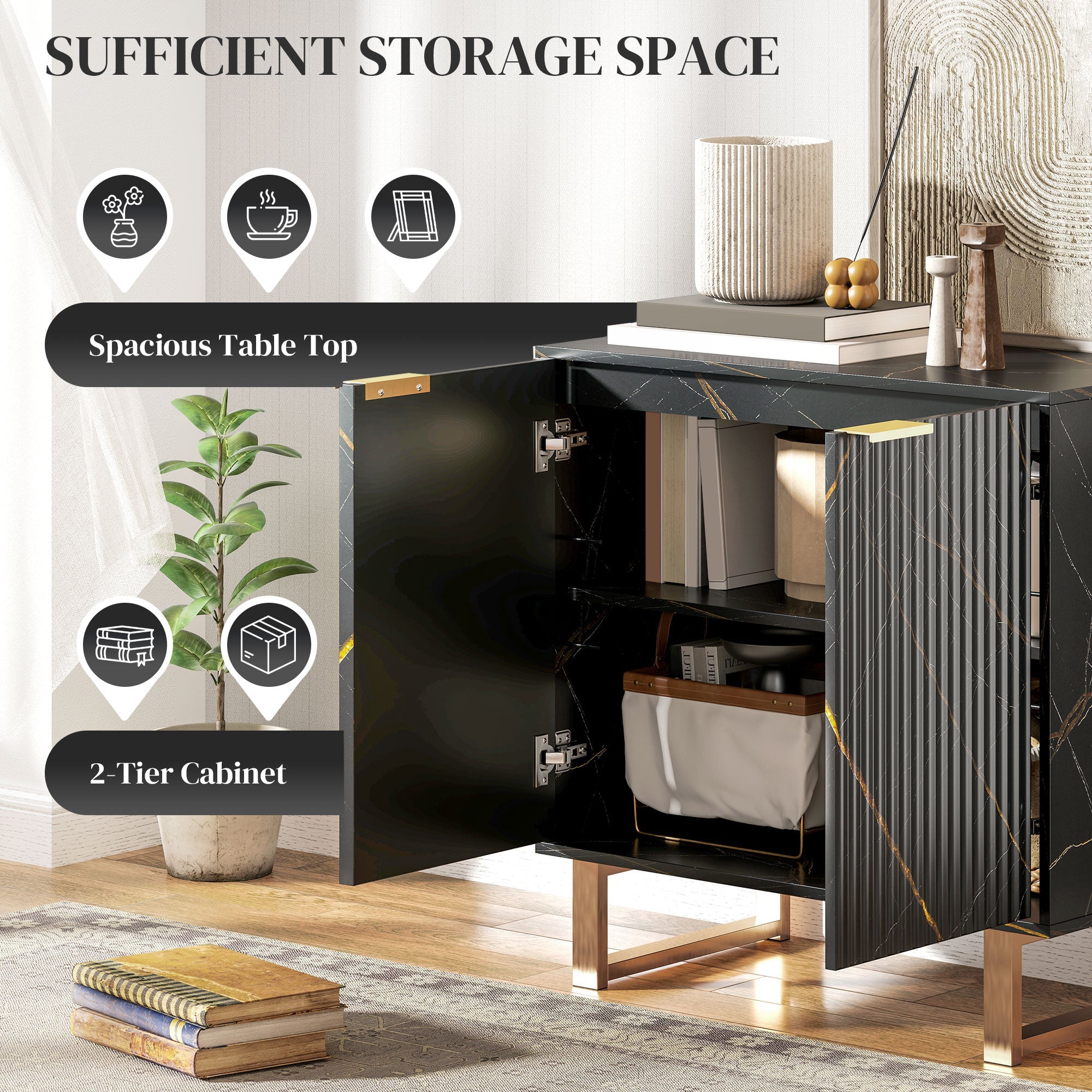 HOMCOM Elegant Storage Sideboard - Black/Gold-Tone 