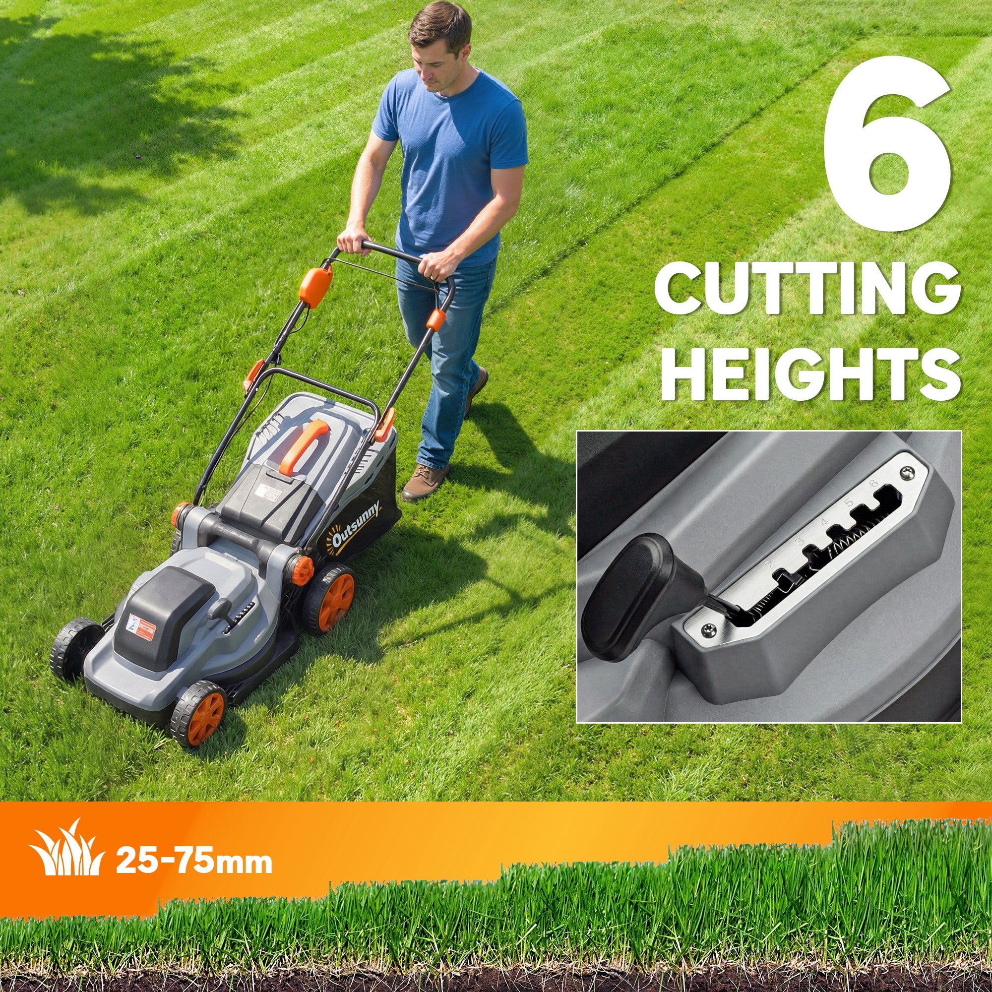 Outsunny 18V Cordless Lawnmower with 2 x 4Ah Batteries, Battery Lawn Mower with 34cm Cutting Width, Mulching Feature 