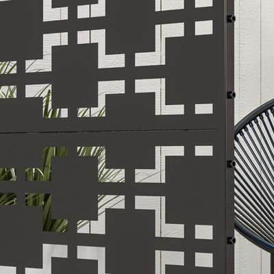 Outsunny Metal Decorative Privacy Screen Outdoor Divider, Black Grid 