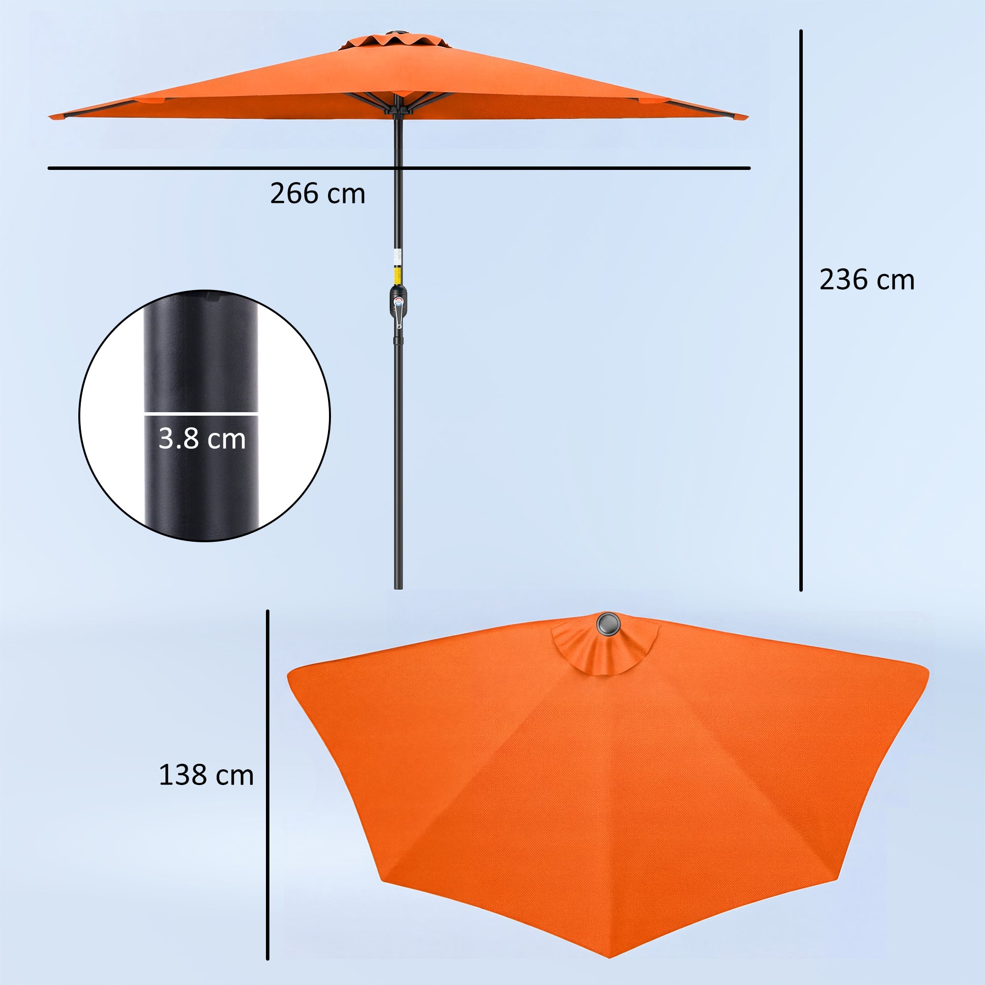 Outsunny Half Round Parasol Umbrella - Orange 