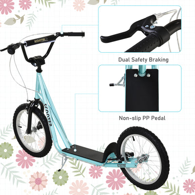 HOMCOM Kick Scooters for Kids with Adjustable Height, Anti-Slip Deck, Dual Brakes, Rubber Tyres, for Boys and Girls Aged 5+ Years Old - Blue 