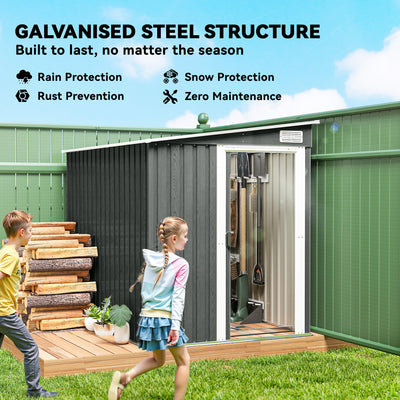 Outsunny 7 x 5ft Galvanised Metal Shed, with Sliding Door - Light Grey 
