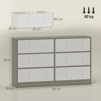 HOMCOM Chest of Drawers, Dresser with 6 Fabric Drawers - White and Grey