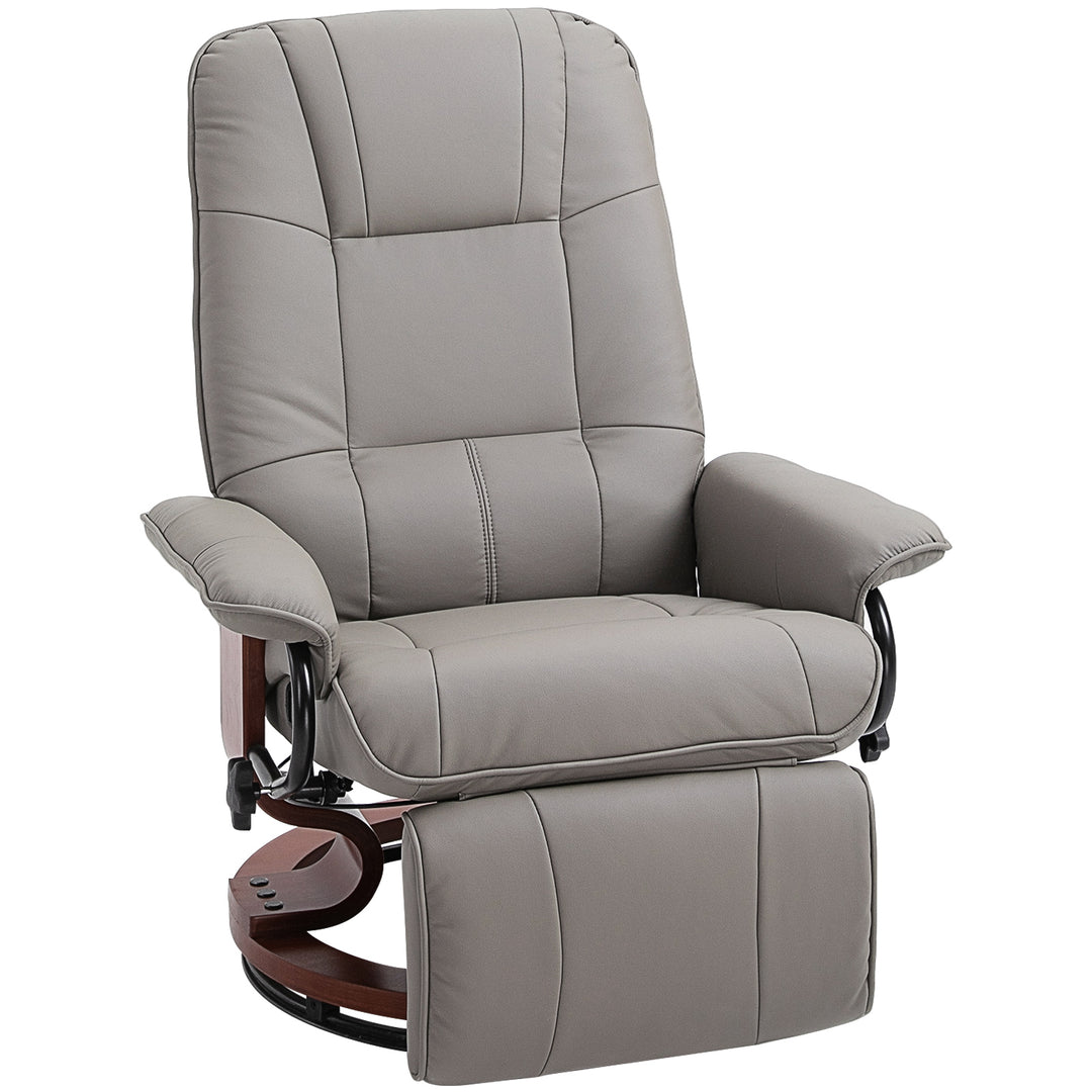 HOMCOM Manual Recliner Chair Armchair Sofa with Faux Leather Upholstered Wooden Base for Living Room Bedroom, Grey 