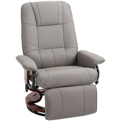 HOMCOM Manual Recliner Chair Armchair Sofa with Faux Leather Upholstered Wooden Base for Living Room Bedroom, Grey 