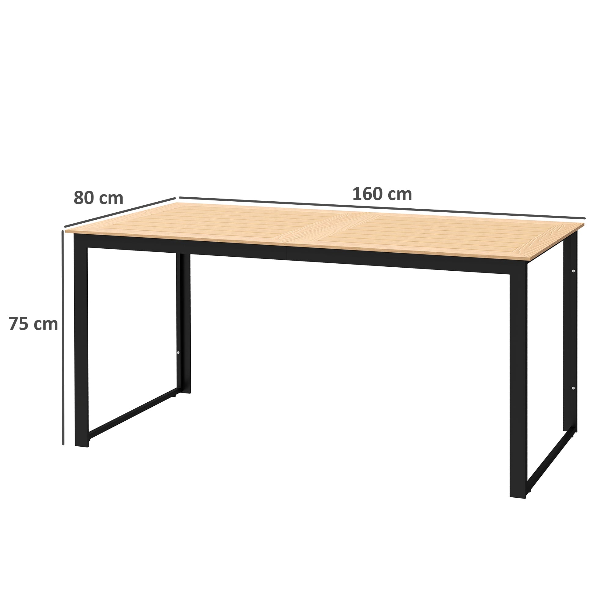 Outsunny Garden Table for 6 People, 160 x 80 x 75 cm Rectangle Outdoor Dining Table with Slatted Table Top, Metal Frame, for Balcony, Deck, Teak 