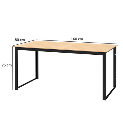 Outsunny Garden Table for 6 People, 160 x 80 x 75 cm Rectangle Outdoor Dining Table with Slatted Table Top, Metal Frame, for Balcony, Deck, Teak 