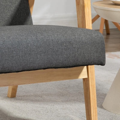 HOMCOM Fabric Accent Chair for Living Room, Arm Chair with Rubber Wood Frame and Padded Cushion, Dark Grey 