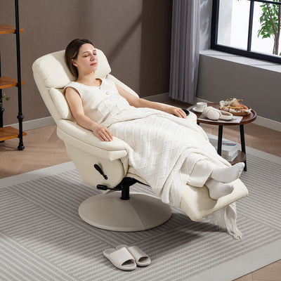 HOMCOM Manual Recliner Chair with Footrest, Upholstered Reclining Armchair with Adjustable Backrest and Cup Holder, PU Leather Swivel Chair for Living Room, Bedroom, Cream White 