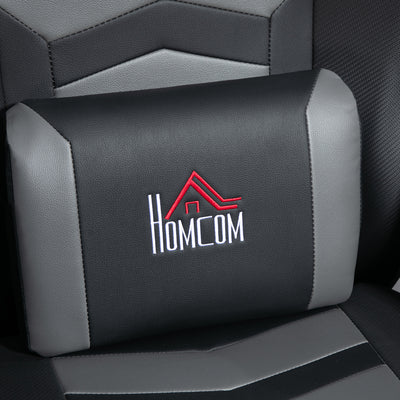 HOMCOM Massage Recliner Chair with Remote, PU Leather Recliner Armchair with Cup Holders and Side Pockets, Racing Style Reclining Chair with Headrest, 360° Swivel, Lumbar Support, Grey 