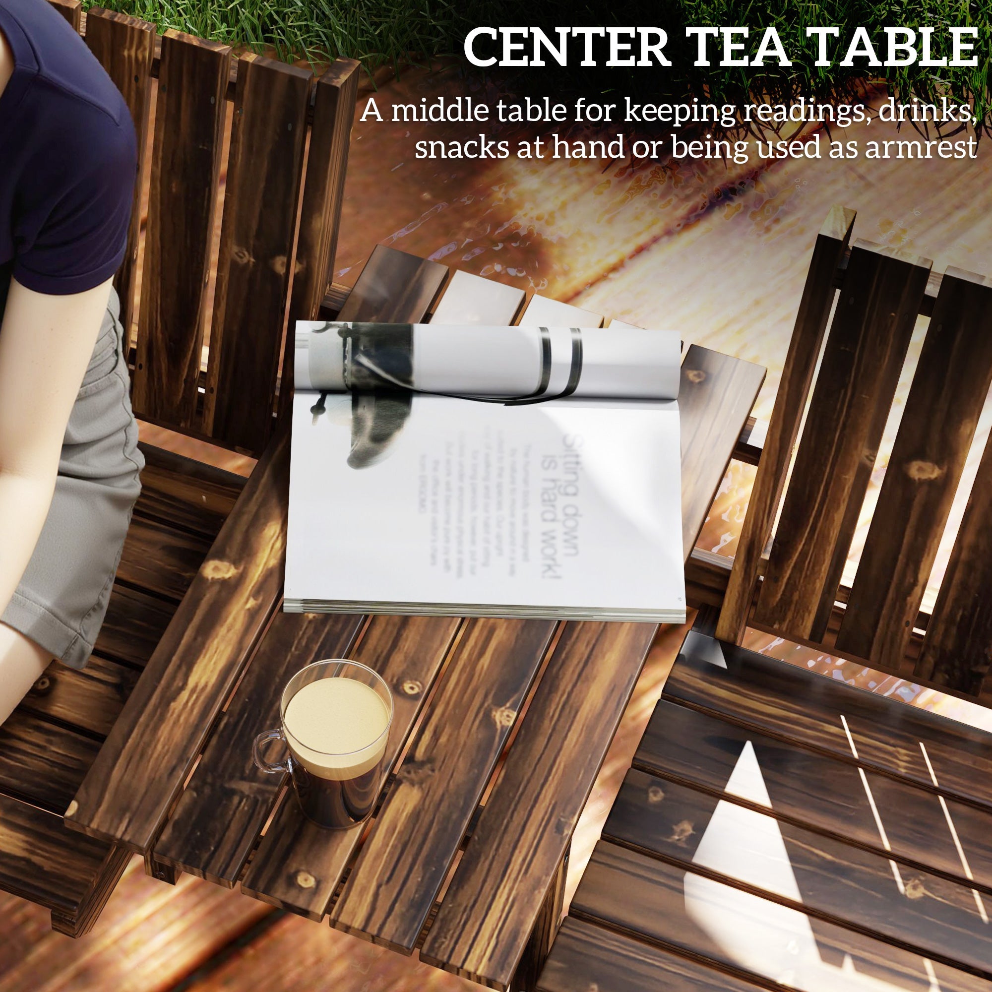 Outsunny 2-Seater Garden Bench with Table & Parasol Hole, Antique Loveseat for Porch, Patio, Carbonised Finish 