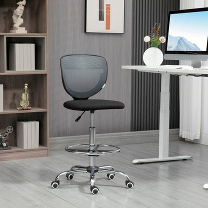 Vinsetto Drafting Chair, Swivel Office Draughtsman Chair, Mesh Standing Desk Chair with Adjustable Foot Ring, Armless, Grey 