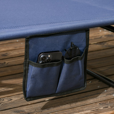 Outsunny 2 Piece Folding Sun Loungers with Canopy, Adjustable Recliner Garden Chairs with Side Pocket, Steel Frame and Breathable Mesh for Outdoor, Pool, Beach, Garden, Dark Blue 