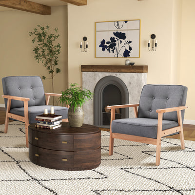 HOMCOM Armchair, Linen Fabric Accent Chair, Occasional Chair with Beech Wood Frame for Living Room, Reception, Bedroom, Balcony, Set of 2, Grey and Natural 