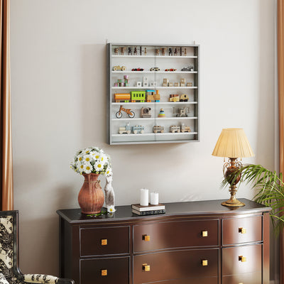 HOMCOM Six Shelf Display Cabinet, with Glass Doors - Graphite Wood Effect 