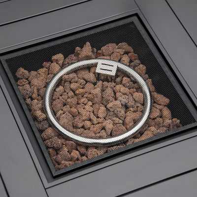 Outsunny Outdoor PE Rattan Gas Fire Pit Table, Patio Square Propane Heater with Rain Cover, Mesh Lid and Lava Stone, 40,000 BTU, Mixed Grey 