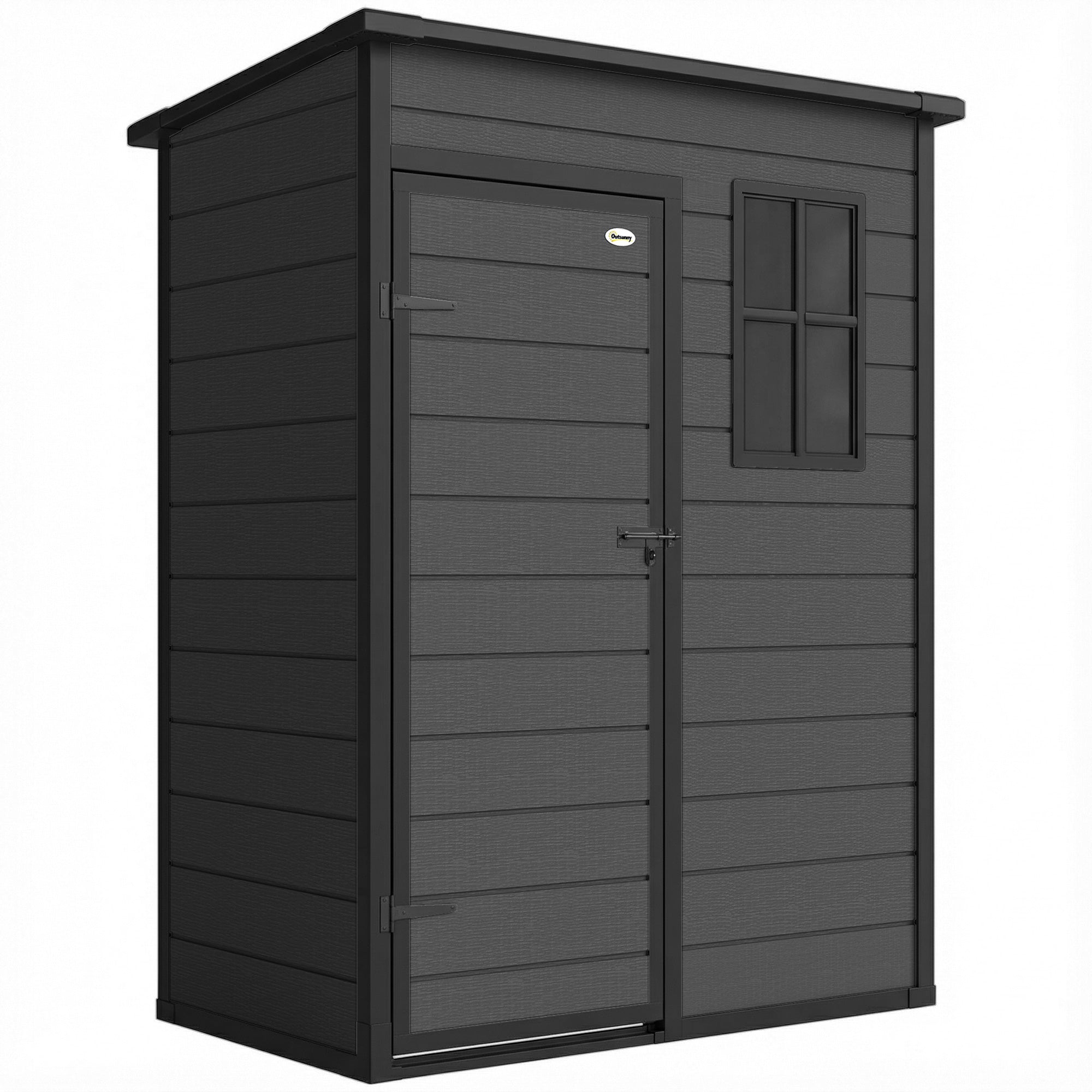 Outsunny 5' x 3' Garden Shed with Floor, Outdoor Storage Shed with Lockable Door, Window and Vent, Dark Grey 