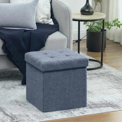 HOMCOM Foldable Sherpa Fleece Storage Ottoman - Blue 
