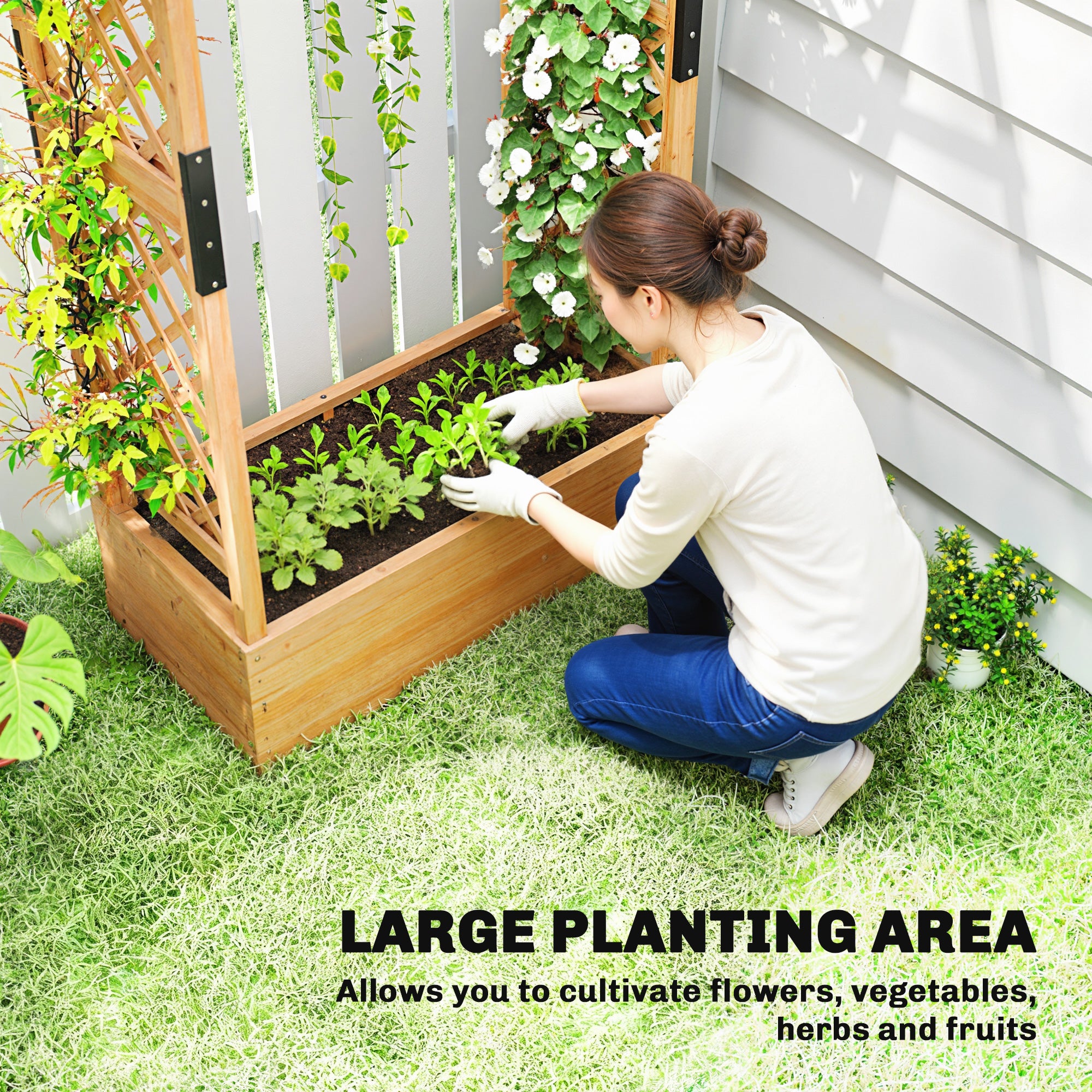 Outsunny Fir Wood 110 x 44 cm Planter and Trellis Garden Bed 